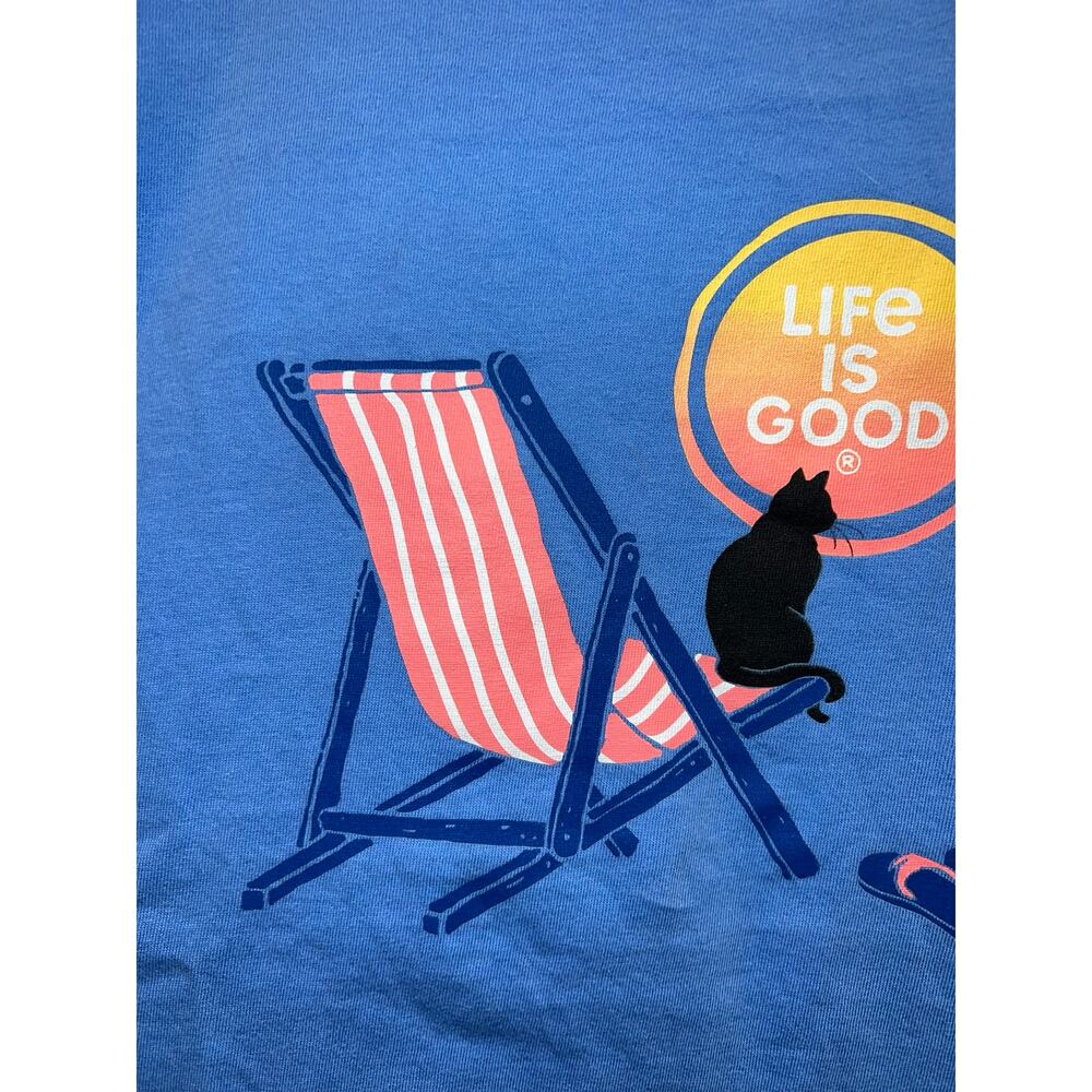 Womens Life Is Good Cat Shirt Beach Chair Sun LIG Crusher Do What Love Top Large - Picture 3 of 9